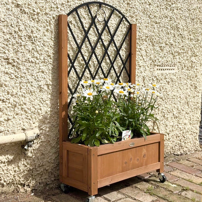 Wooden Planter, with Metal Trellis - Brown/Black