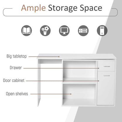 L-Shaped Desk, Corner Computer Desk, Adjustable Study Table with Storage Shelf, Drawer and Cabinet
