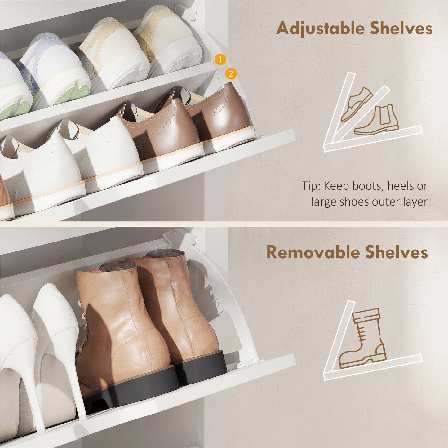 Slim Shoe Cabinet, Narrow Shoe Cupboard with 3 Flip Drawers, Adjustable Shelves for 18 Pairs of Shoes for Hallway, White