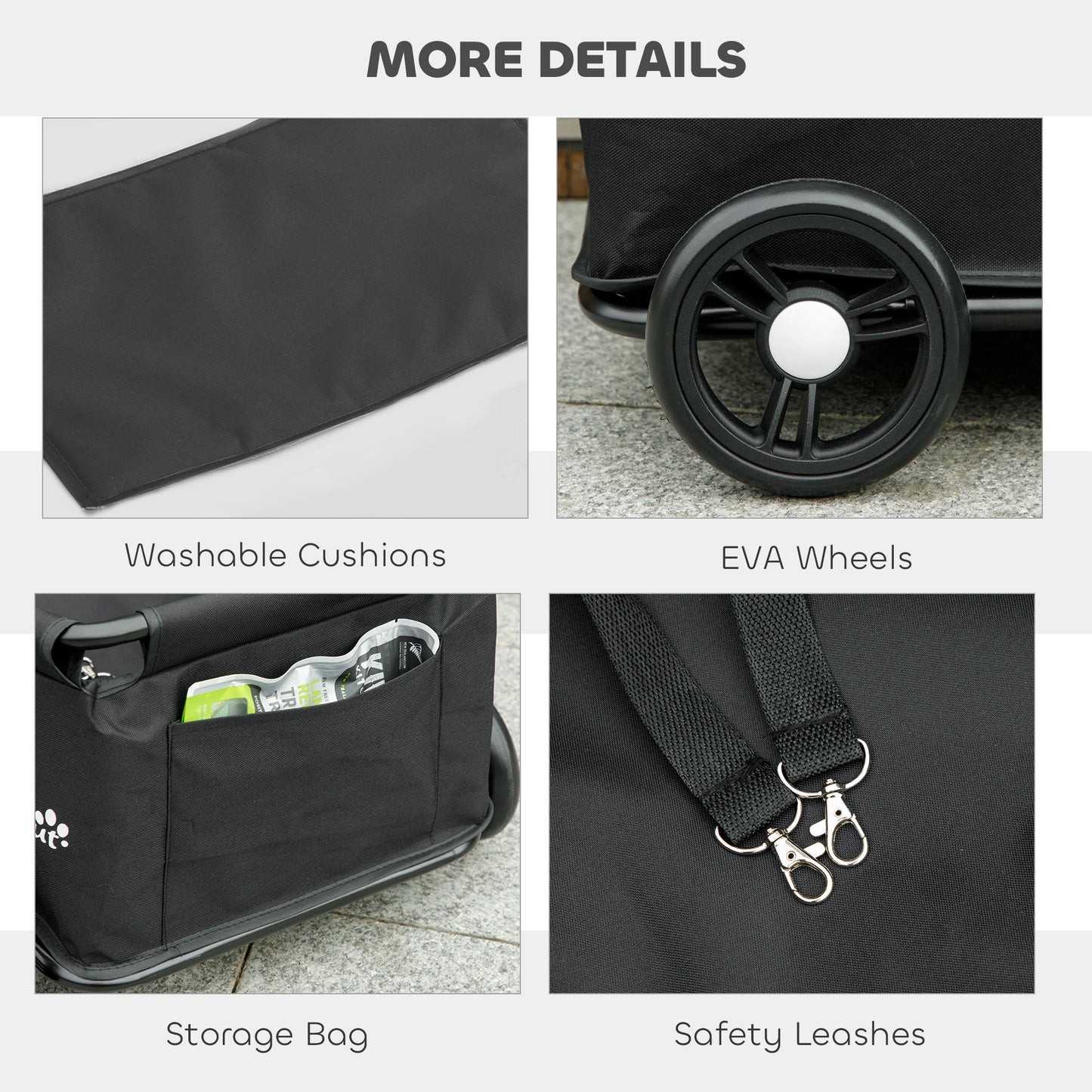 Pet Wagon Cart, Dog Stroller for Small Dogs and Cats with 4 Wheels, Safety Straps, Storage Bag, Mat