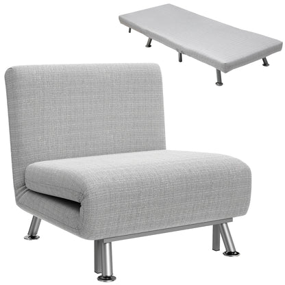 Single Sofa Bed, 1 Person Sleeper Foldable Lounge with Pillow, Light Grey
