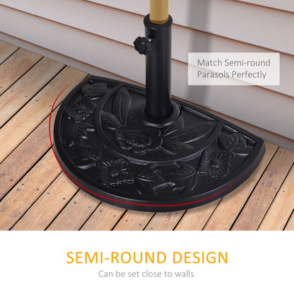 9kg Resin Parasol Base, Half Round Umbrella Stand with Floral Design for Garden, Outdoor, Suitable Umbrella Rod: Ø3.8cm