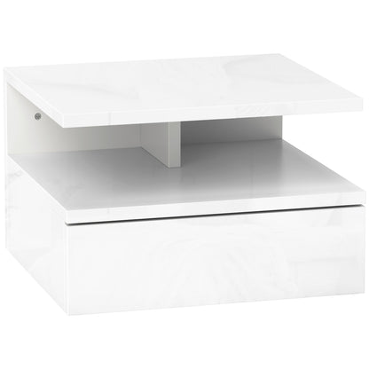 Floating High Gloss Bedside Table - High Gloss White