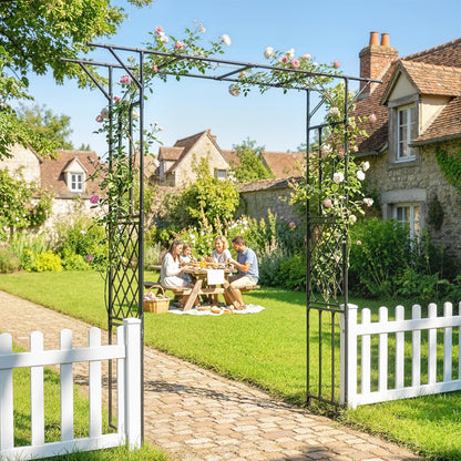 Garden Arch, PE-Coated Steel Arbour Trellis for Climbing Plants, Rose Arch, 180 x 40 x 215 cm, Black