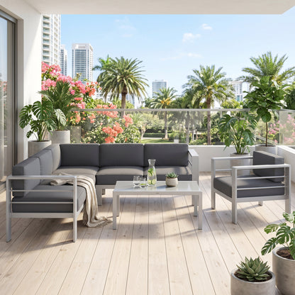 Five-Piece Aluminium Garden Sofa Set, with Glass-Top Table - Grey