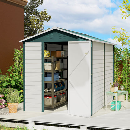 9x 6FT Metal Outdoor Garden Shed, Galvanised Tool Storage Shed w/ Sloped Roof, Lockable Door for Patio Lawn, Green