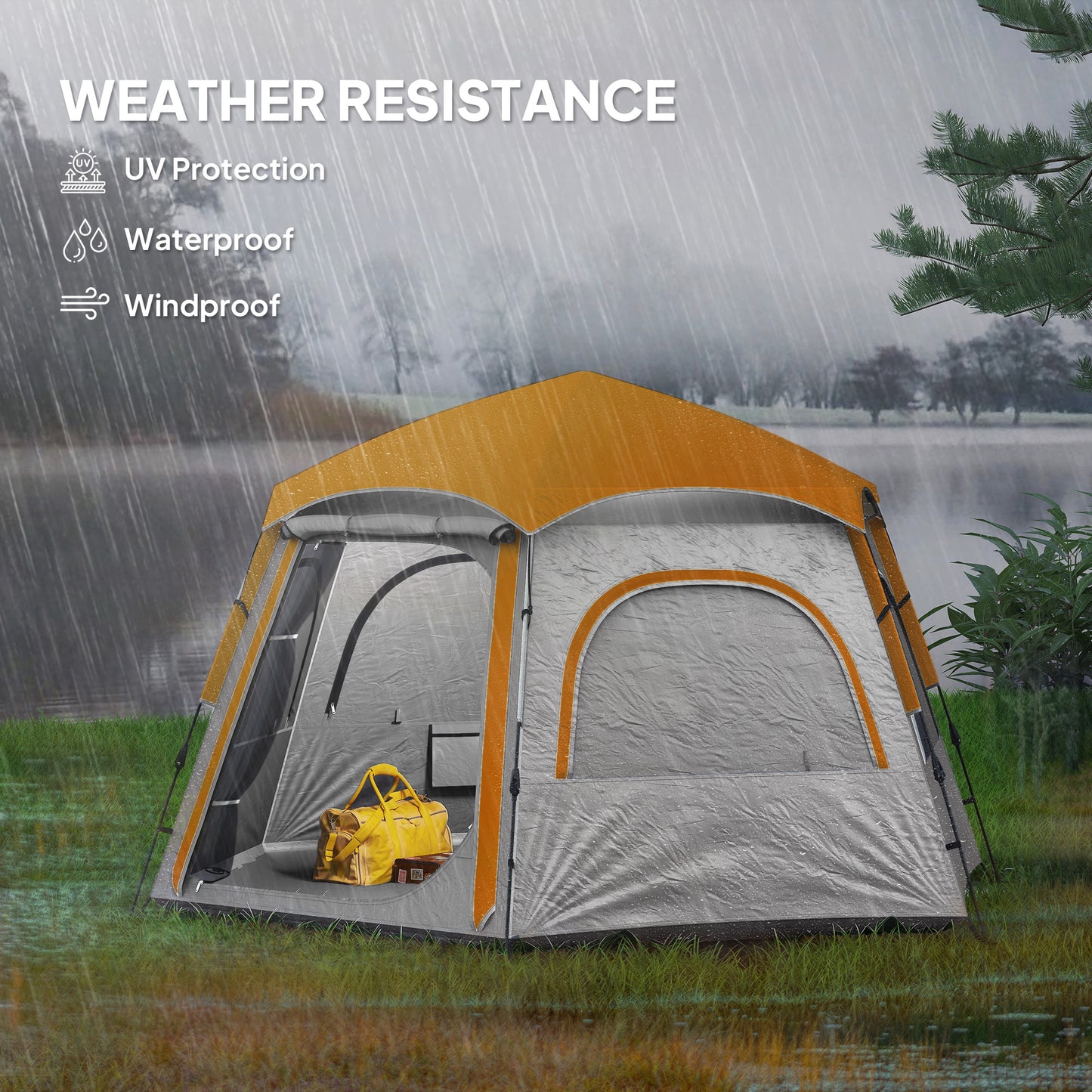 Instant Pop Up Camping Tent, 2/3/4 Person Easy Setup Dome Family Tent with Vestibule, Rainfly, 4 Mesh Windows & 2 Doors