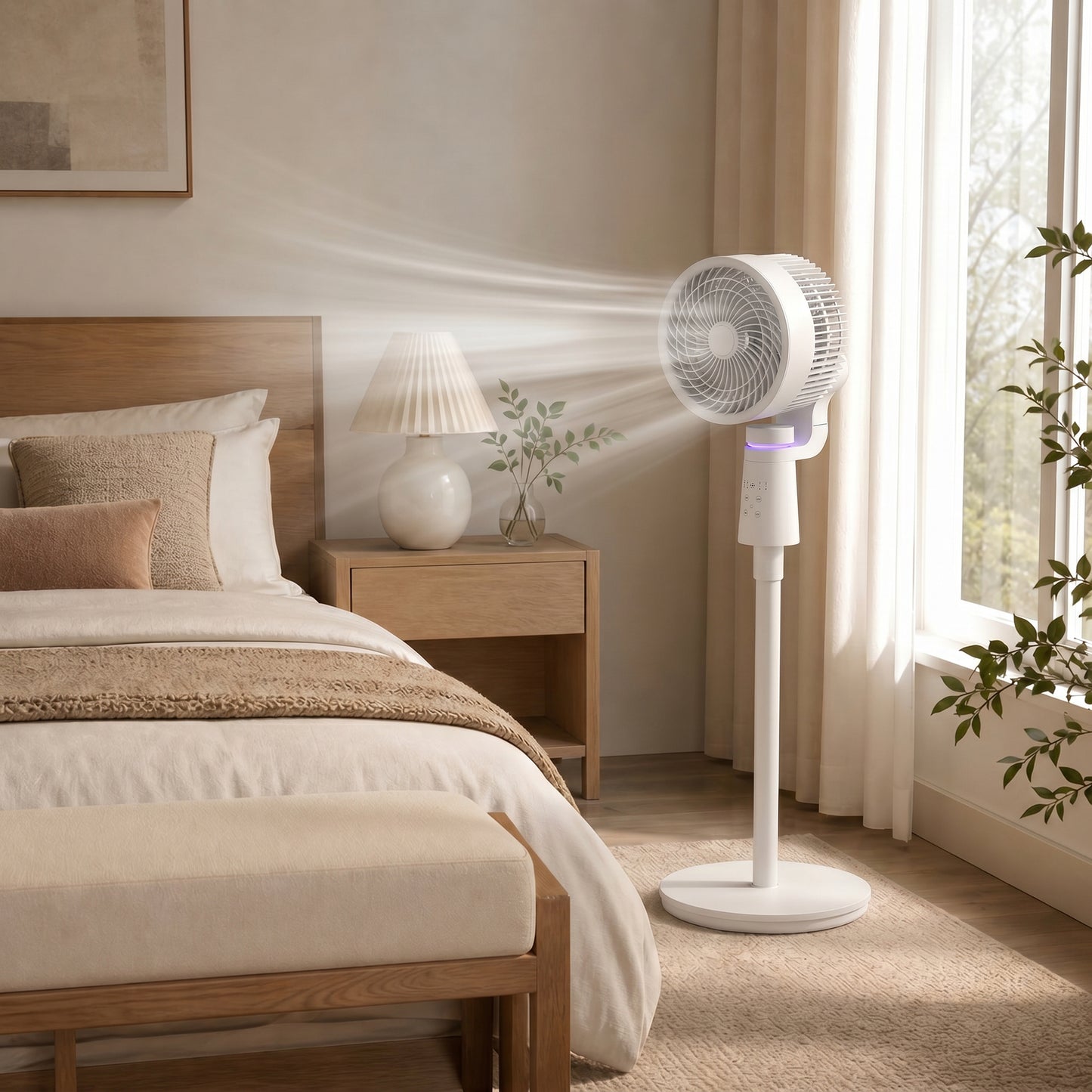 Pedestal Air Circulation Fan with Oscillating, Light Off, White