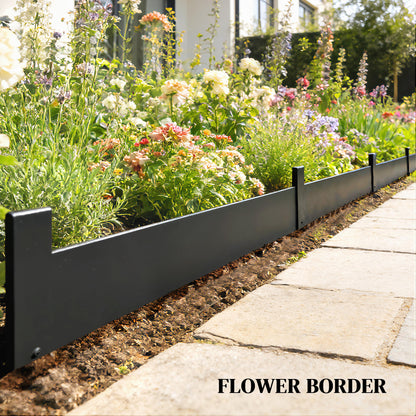 5pcs Garden Fence, Metal Picket Fence Panels, 102x15cm, Black