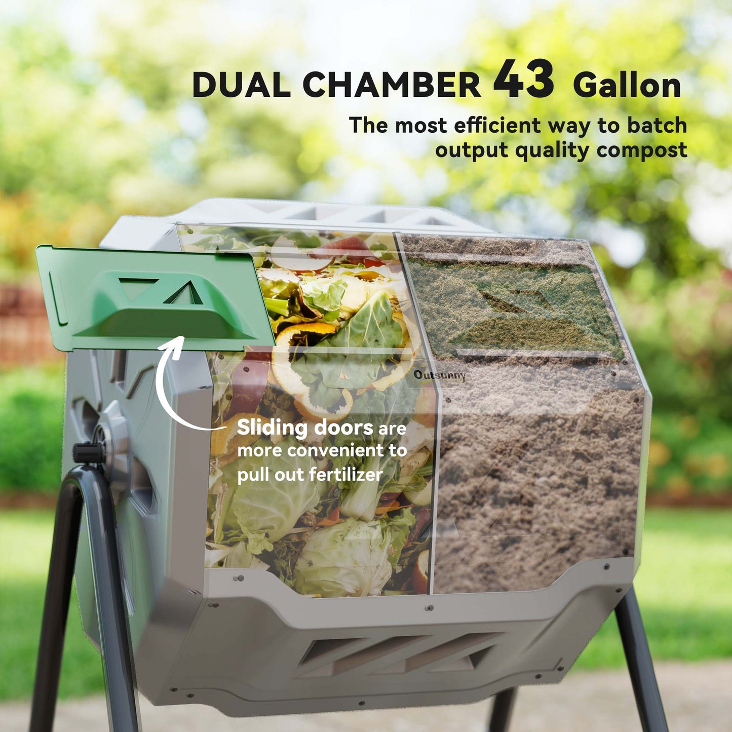 160L 360° Rotating Dual Chamber Composter - Grey
