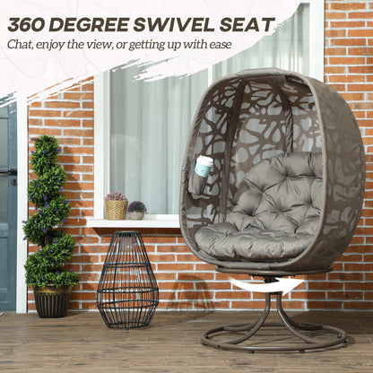 Swivel Egg Chair with Cushions, Foldable Basket Seat and Metal Frame, Indoor Outdoor Lounge Chair for Balcony, Poolside