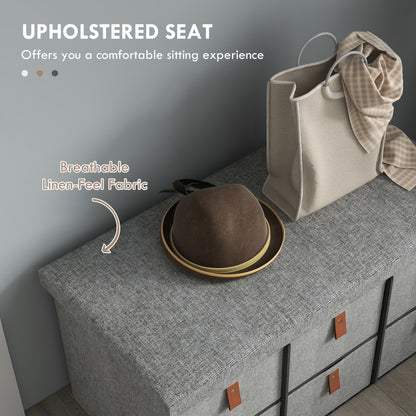 Shoe Bench with Seat, Shoe Storage Bench with Cushion and 6 Fabric Drawers for Entryway, Hallway, Living Room, Bedroom