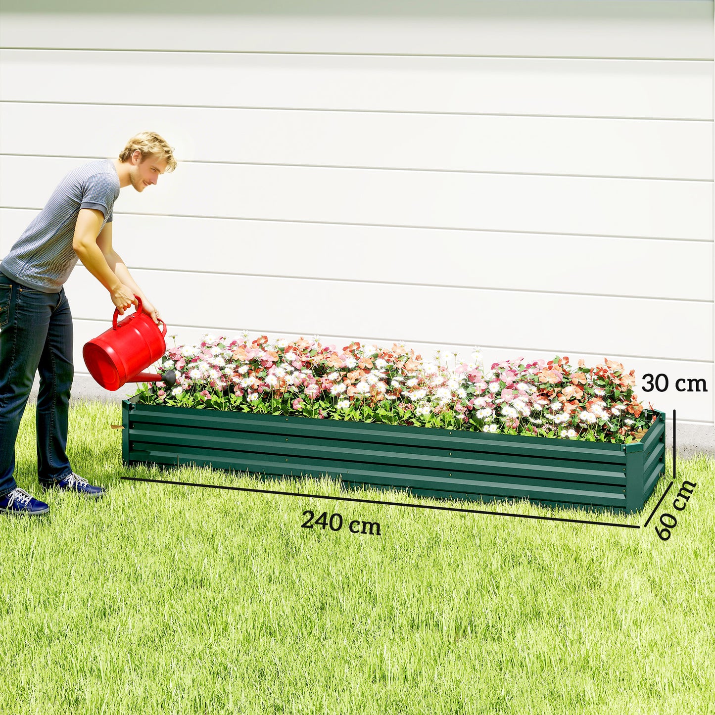 60 x 240cm Galvanised Steel Planter, with Open Bottom