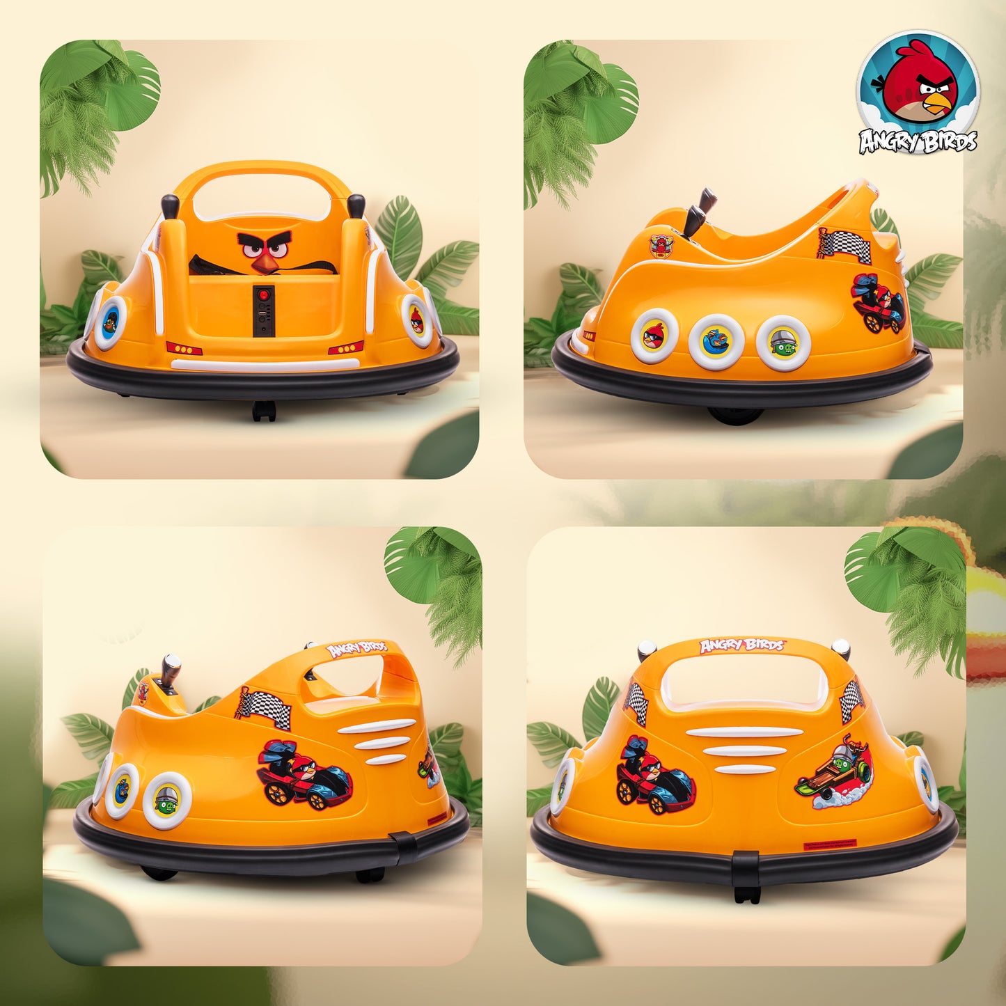 Angry Bird Licensed Waltzer Car, 12V Kids Bumper Car w/ Joysticks, Remote, Music LED Lights, Orange
