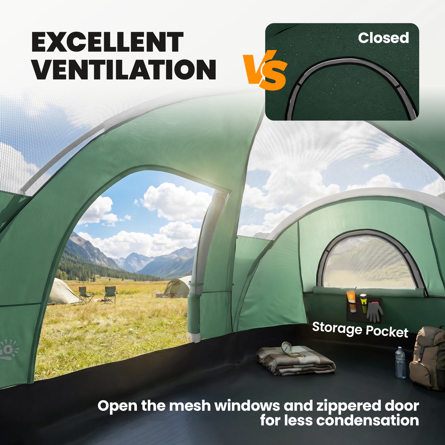 5 Man Camping Tent, Large Tunnel Tent, Water Resistant Hiking Shelter with Groundsheet and Carry Bag, Dark Green