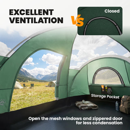 5 Man Camping Tent, Large Tunnel Tent, Water Resistant Hiking Shelter with Groundsheet and Carry Bag, Dark Green