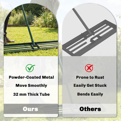 Lawn Levelling Rake, 113 x 26 cm Lawn Leveller Lute with 169 cm Handle for Grass Soil Sand Yard Golf Course