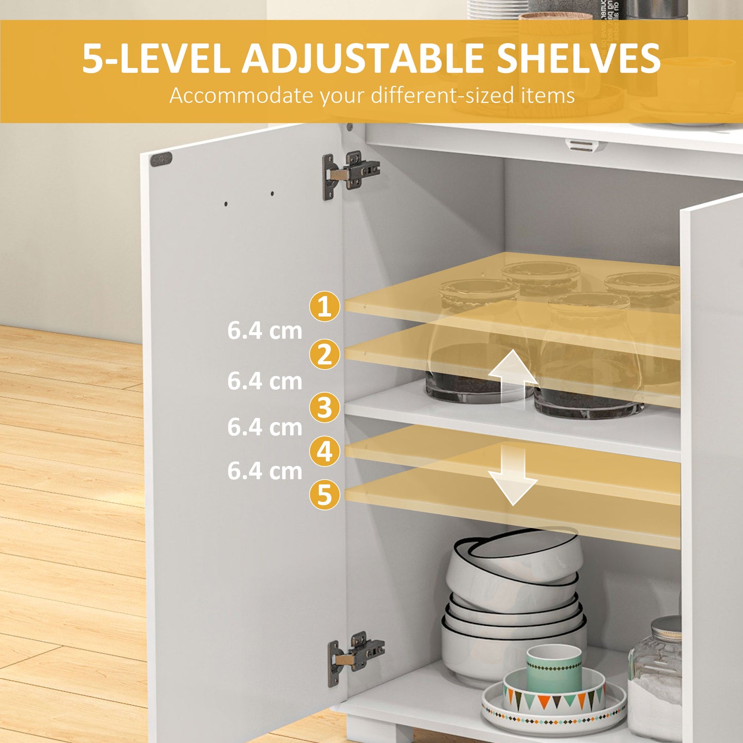 Sideboard, Modern Storage Cabinet with 2 Drawers, 3 Doors and Adjustable Shelves, Kitchen Cabinet, White