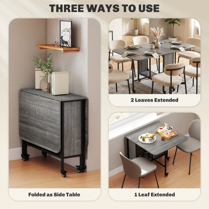 Six-Person Drop Leaf Dining Table - Grey/Black