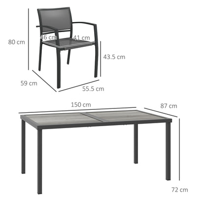 Five-Piece Casual Outdoor Dining Set, with Wood-Effect Table - Grey
