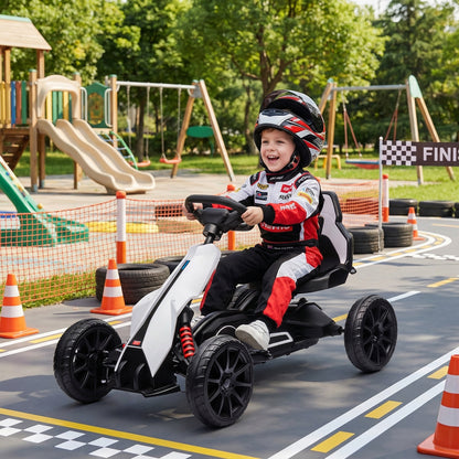 12V Electric Go-Kart for Kids, Ride-On Racing Go-Kart, with Forward and Reversing Functions, for Ages 3-8 Years - White
