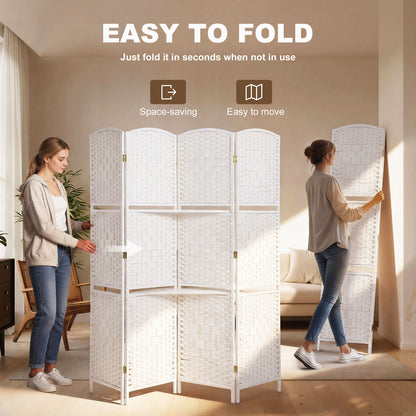 Freestanding Privacy Screen, 4 Panel Folding Room Divider for Living Room, Bedroom and Office, 160 x 170cm, White