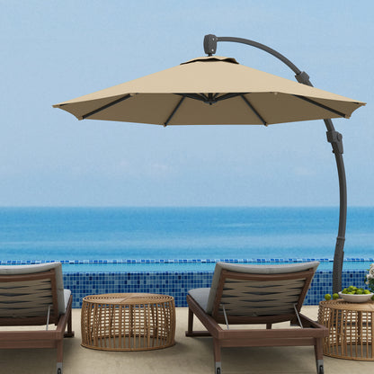 3(m) Garden Cantilever Parasol, Round Overhanging Umbrella with Crank Handle, Cross Base, Aluminium Frame and 360° Rotation