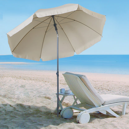 2.2m Beach Umbrella, Portable Parasol with Tilting Function, Outdoor Sunshade Shelter with 8 Ribs for Garden, Pool and Patio
