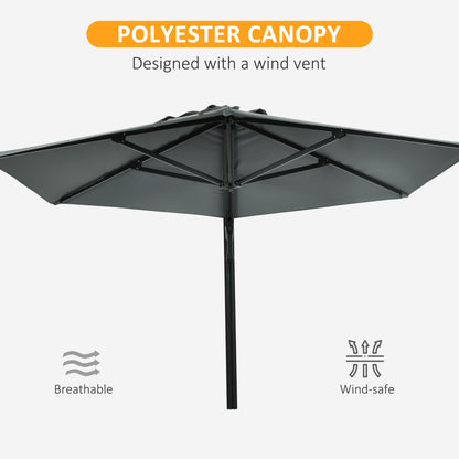 2.5m Wall Mounted Parasol, Hand to Push Outdoor Patio Umbrella with 180 Degree Rotatable Canopy for Porch, Deck, Garden