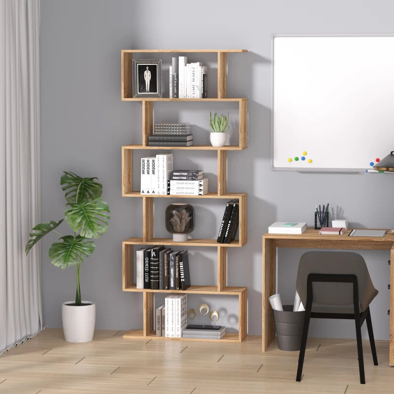 Wooden S Shape Storage Shelf / Bookcase Shelving - Brown