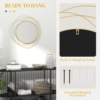 Metal Wall Art 65cm Modern Decorative Mirror Decor for Living Room Bedroom Dining Room, Gold Tone