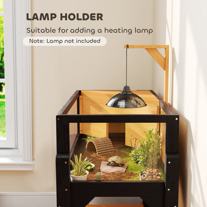Wooden Tortoise House with Storage Shelf, Clear Observation Windows, Lamp Holder, Openable Top, Built-in Tray, Yellow