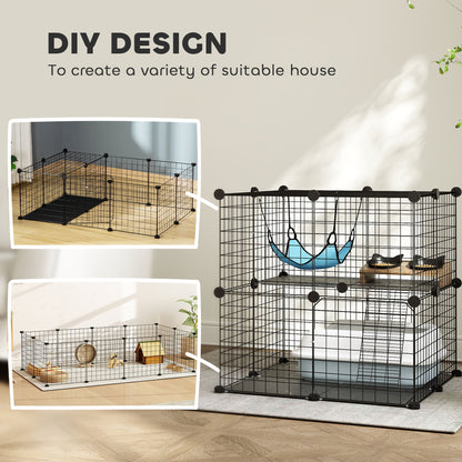 Indoor Cat Cage DIY Customizable 2-Tier Indoor Cat Enclosure with 2 Doors and Hammock 70 cm Black