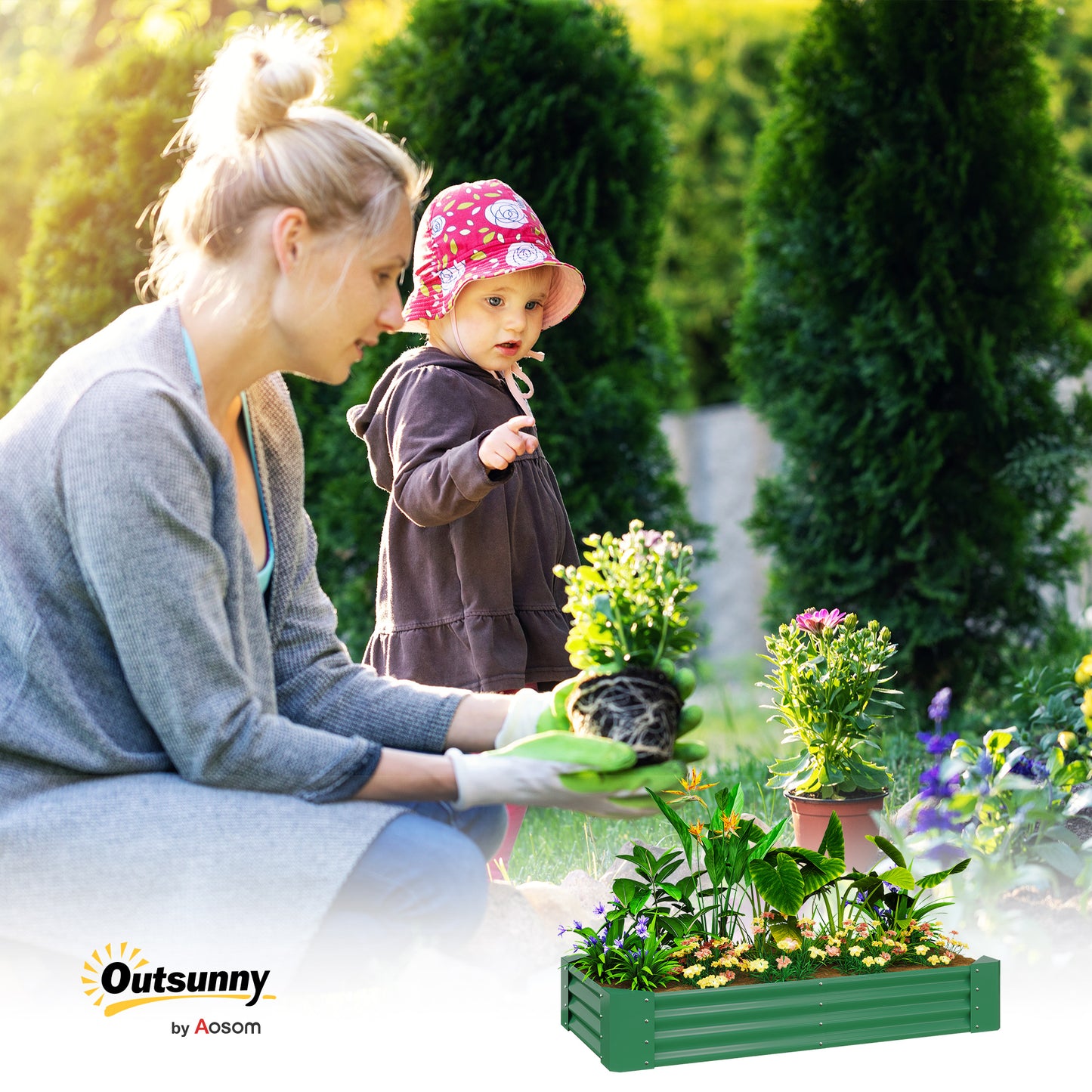 180 x 90cm Galvanised Steel Open Planter - Green