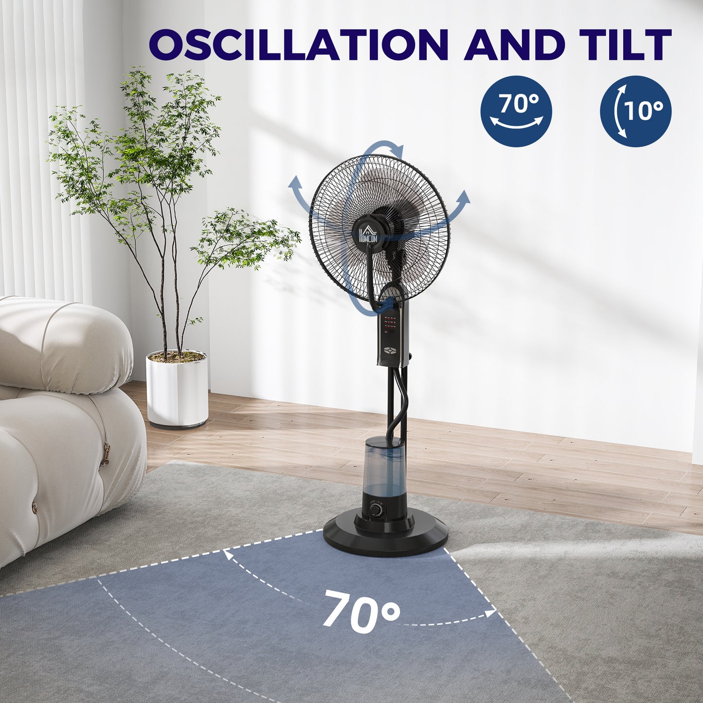 Pedestal Fan with Water Mist Spray, Spray Misting Fan with 70° Oscillation, Tilt Head, 3 Speeds, 3 Modes, Adjustable Mist