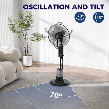 Pedestal Fan with Water Mist Spray, Spray Misting Fan with 70° Oscillation, Tilt Head, 3 Speeds, 3 Modes, Adjustable Mist