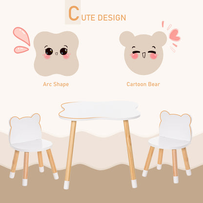 3-Piece Kids Table and Chair Set with 2 Bear-Shaped Chairs, for Ages 1-4 Years, White
