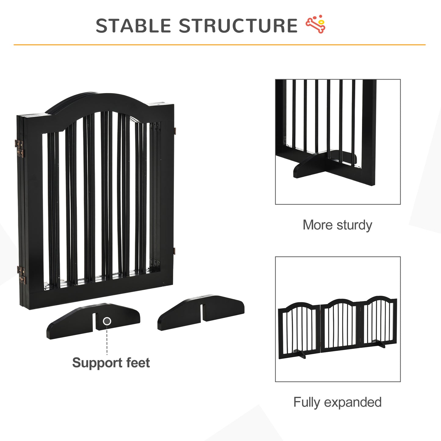 Freestanding Dog Gate Wooden Stair Gate for Dogs with Support Feet Foldable Pet Fence Safety Barrier for the House Doorway St