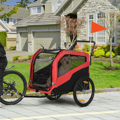 2 in 1 Dog Bike Trailer Pet Stroller for Large Dogs with Hitch, 20" Wheels, Pet Bicycle Cart Trolley Carrier for Travel, Red