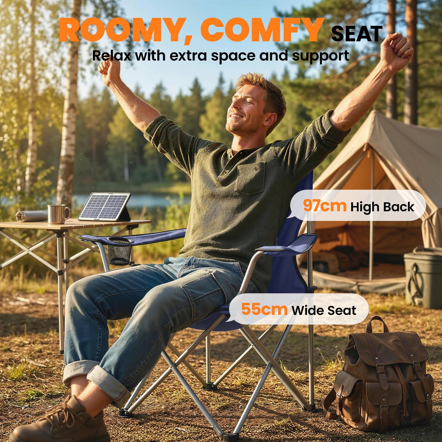 Camping Chair Set of 2 Portable Folding Outdoor Camp Chair with Cup Holders and Carry Bag Dark Blue
