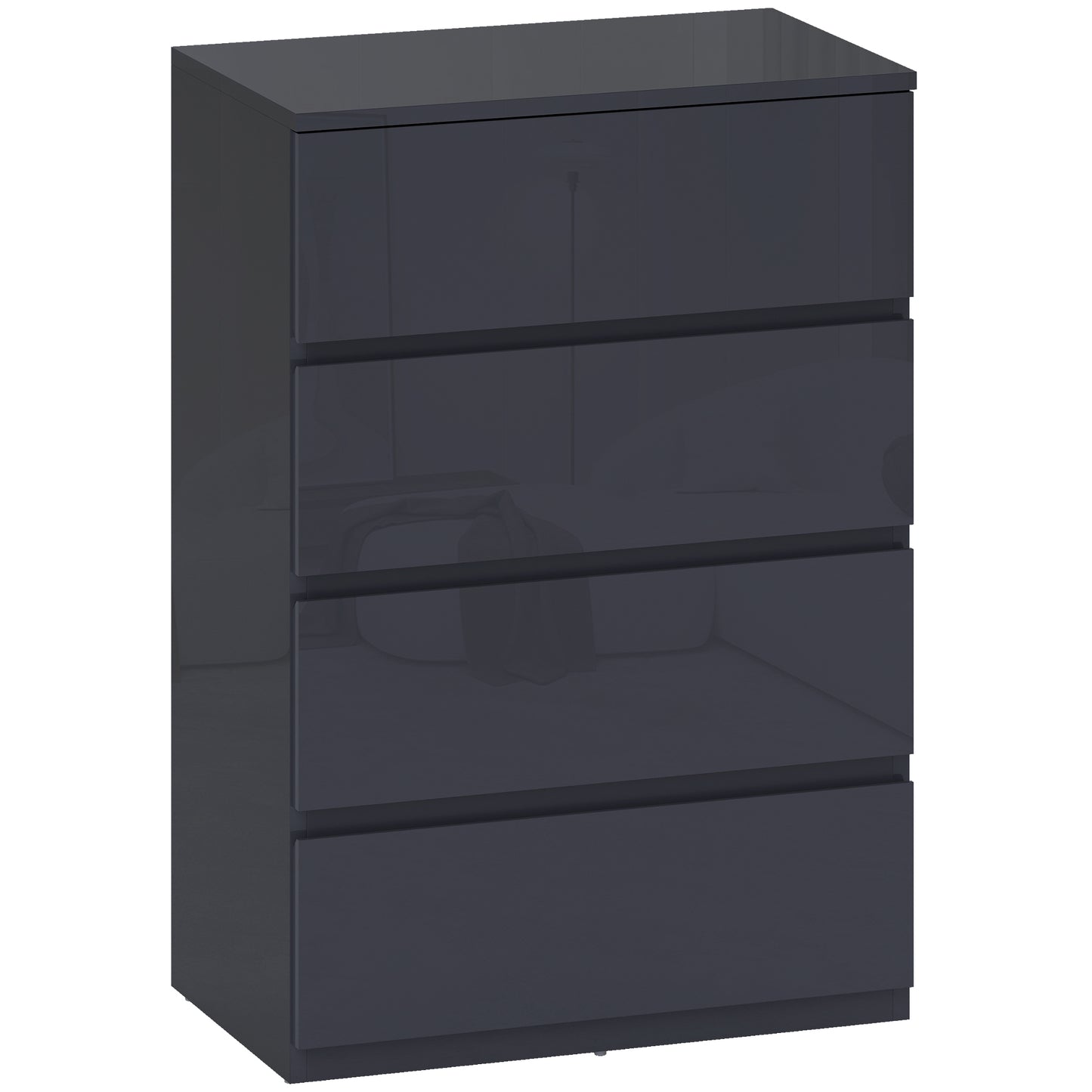 High Gloss Chest of Drawers, 4-Drawer Storage Cabinets, Modern Dresser for Bedroom, Grey