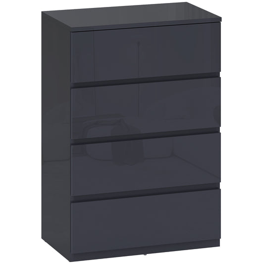 High Gloss Chest of Drawers, 4-Drawer Storage Cabinets, Modern Dresser for Bedroom, Grey