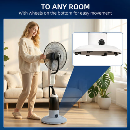 Pedestal Fan with Water Mist Spray 3 Speeds 2.8L Water Tank, White