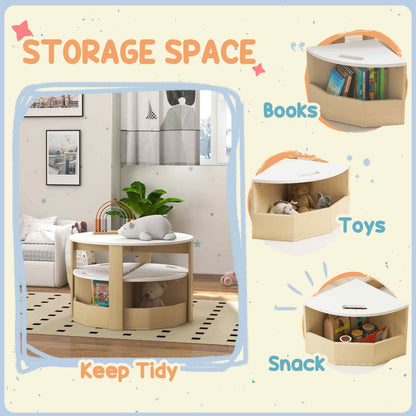 Five-Piece Kids Table and Chairs Set with Storage, for Ages 3-8 Years, White