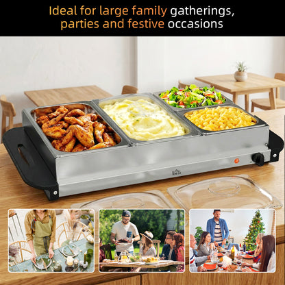 4 Tray Electric Food Warmer Buffet Server with Warming Plate, Cool Touch Handles, Adjustable Temperature, 300W