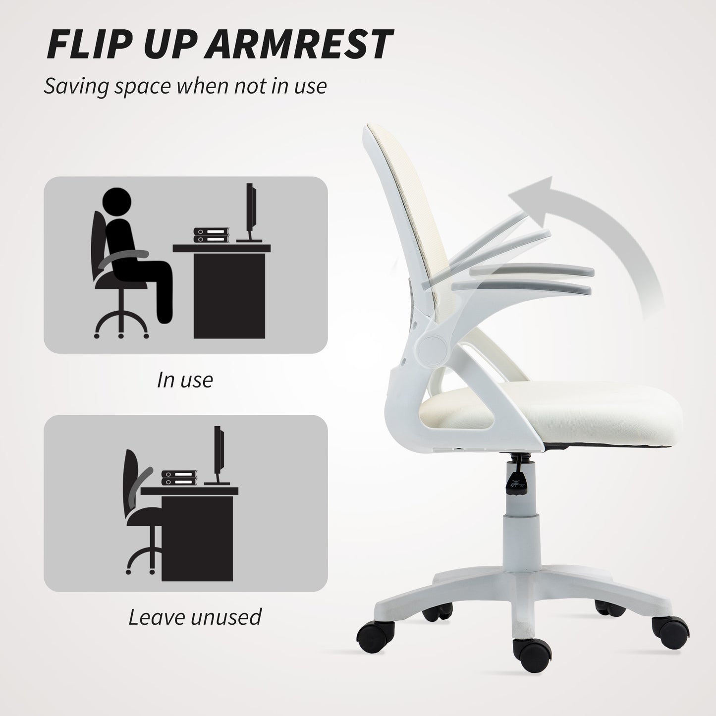 Breathable Mesh Office Chair, Ergonomic Swivel Computer Chair with Flip-up Armrests, Lumbar Back Support for Home/Office