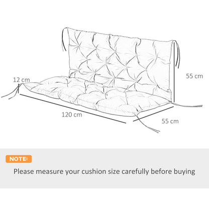 Garden Bench Cushion, 2 Seater Swing Chair Cushion, Seat Pad with Ties for Indoor and Outdoor Use, 120 x 110 x 12 cm