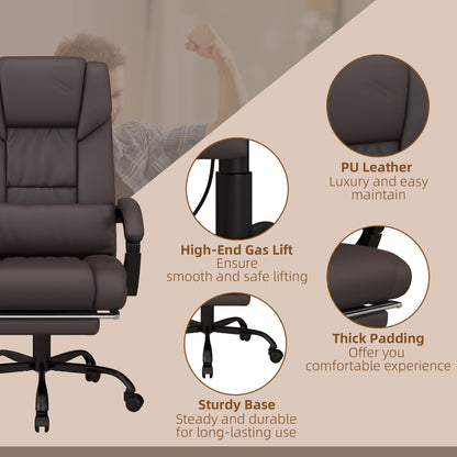 6-Point Massage Office Chair, PU Leather Desk Chair with Adjustable Height and Footrest for Home Office, Brown