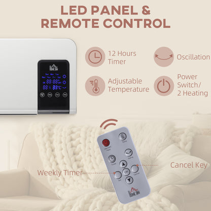 2000W Wall-Mounted Heater, 18-45°C Temperature, White