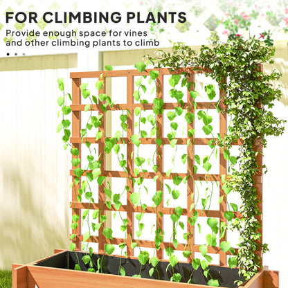 3 Tier Garden Planters with Trellis for Vine Climbing, Wooden Raised Beds, 95x95x110cm, Brown